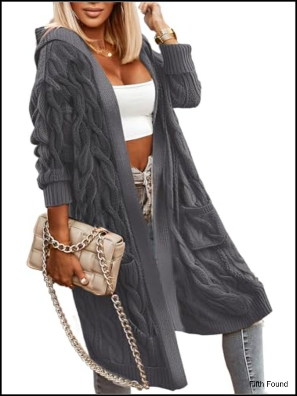WIFFGO Cable Knit Cardigan Hooded Oversized Long Sweater Coat
